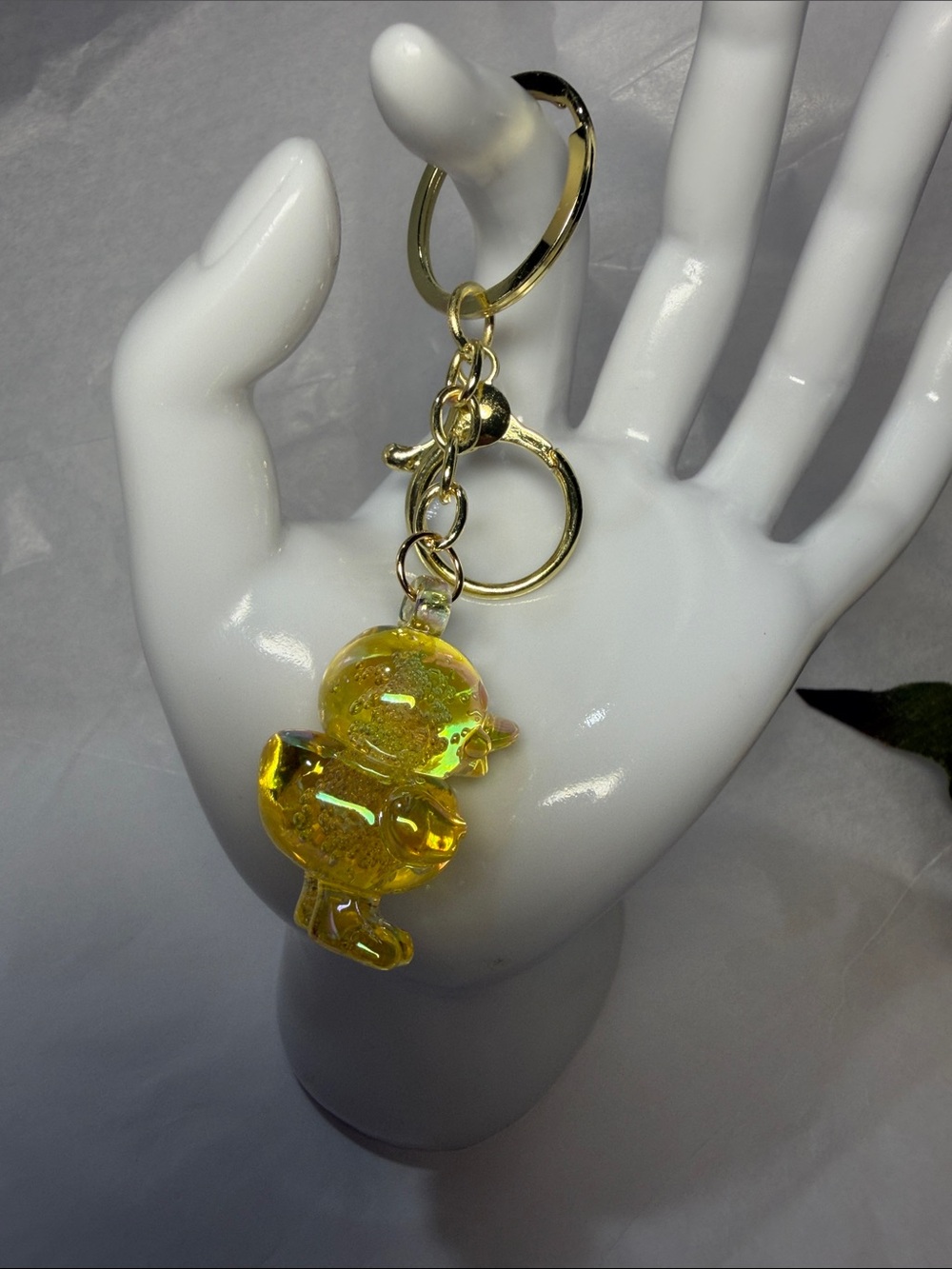 Gold-Tone Keychain with Yellow Duck Charm